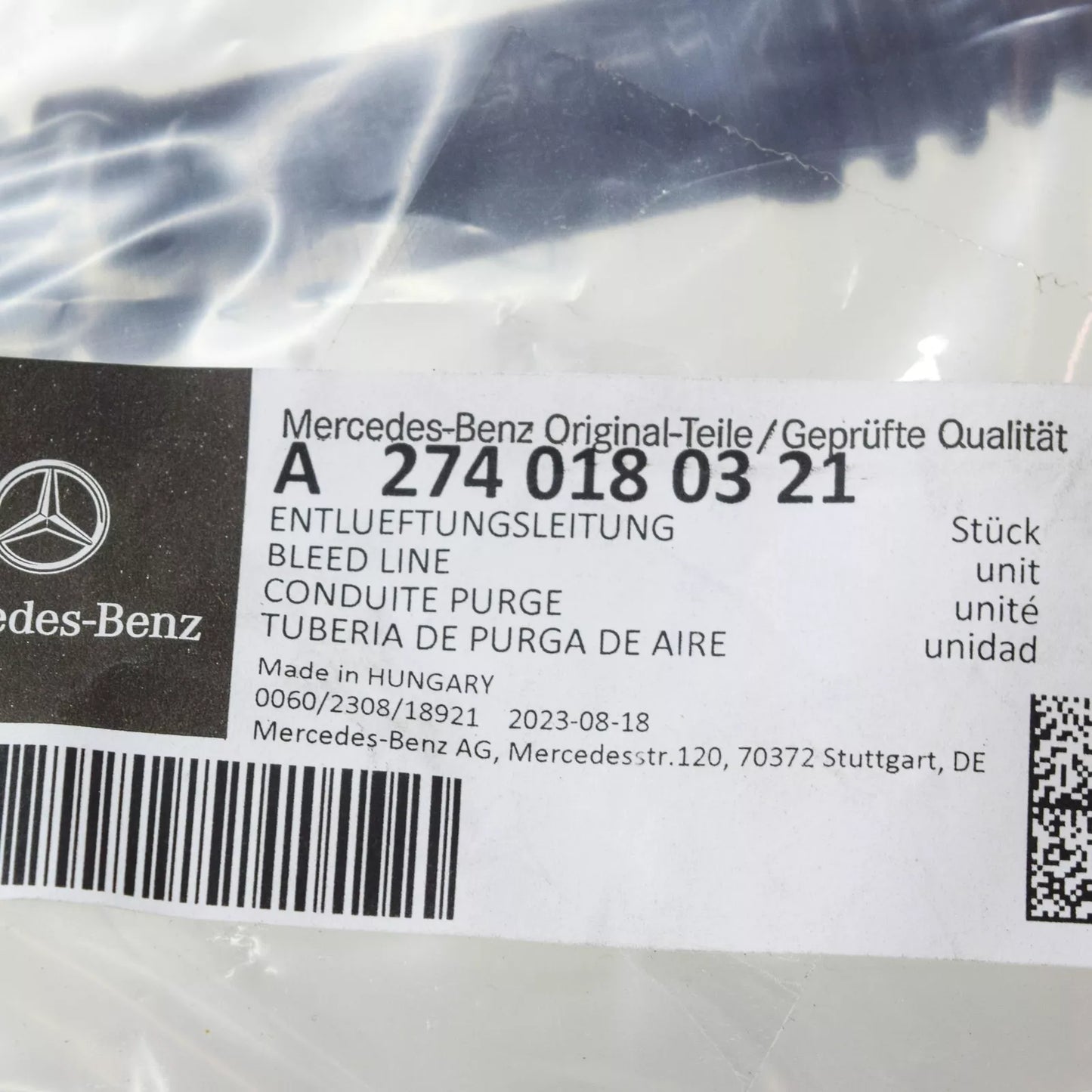 NEW MERCEDES-BENZ GLC X253 ENGINE VENT LINE A2740180321 ORIGINAL