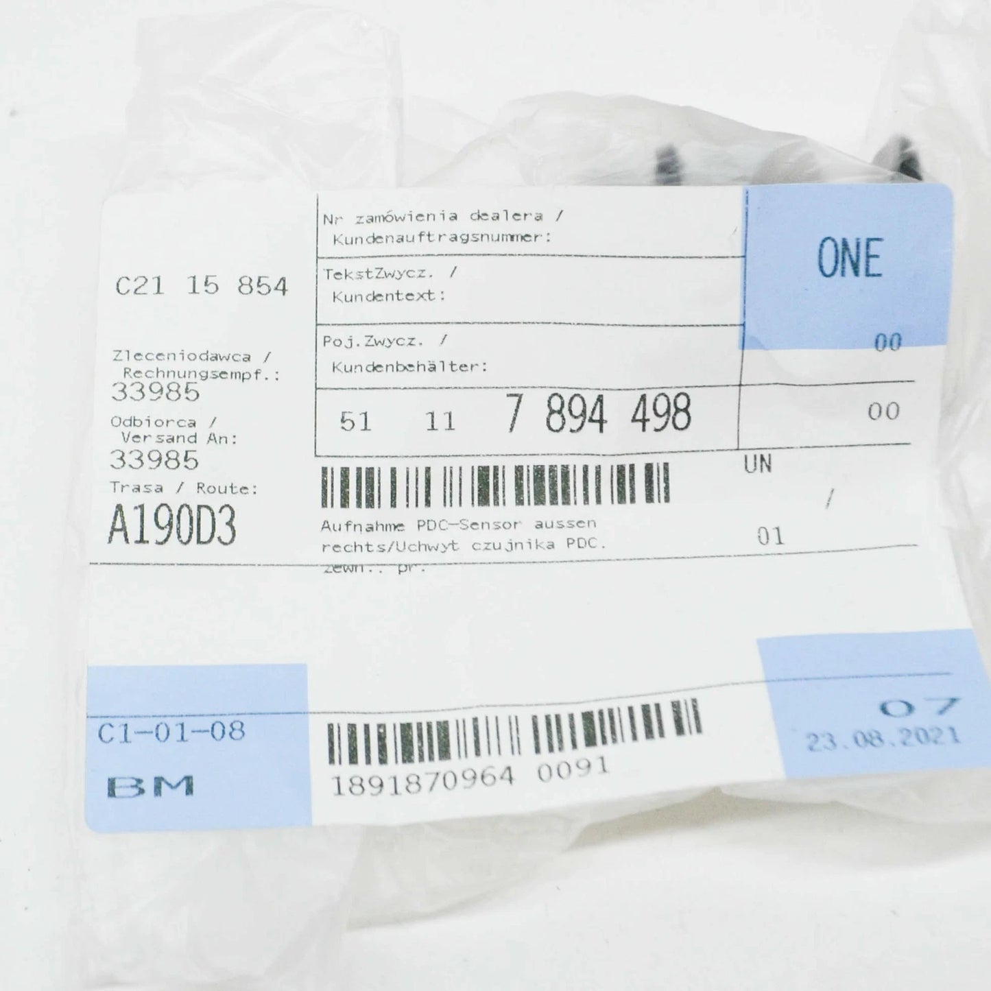 NEW BMW 3 E90 FRONT RIGHT PARKTRONIC HOLDER 7894498 51117894498 2010 ORIGINAL