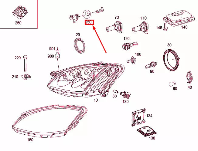 NEW MERCEDES-BENZ S W221 RIGHT HEADLAMP BRACKET REPAIR KIT A2218201414 ORIGINAL