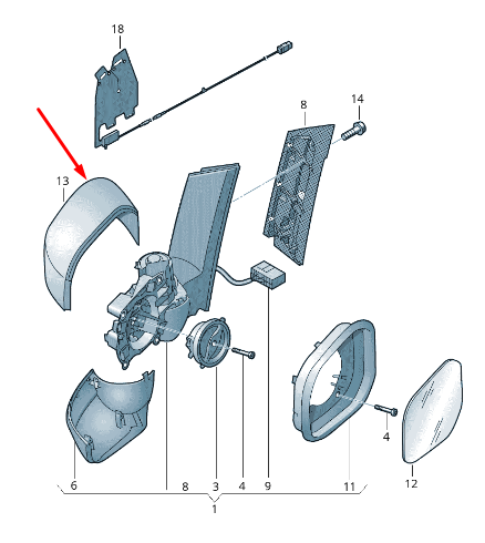 new volkswagen caddy saa sah front right door mirror frame 2k5857528bul4