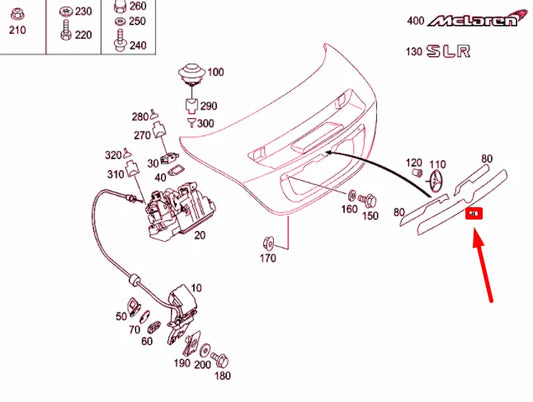 NEW MB SLR R199 REAR LID GRIP FLAP COVERING HANDLE A1997580002 ORIGINAL