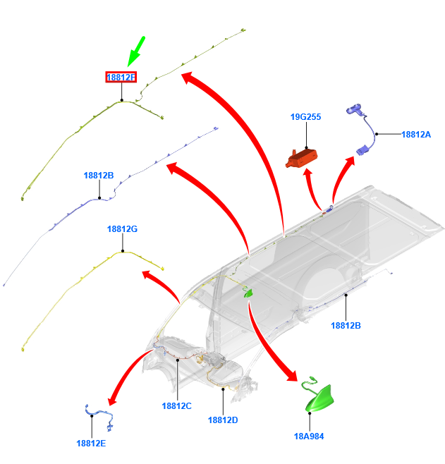 new ford transit custom mk1 right aerial extension cable 2194810 original