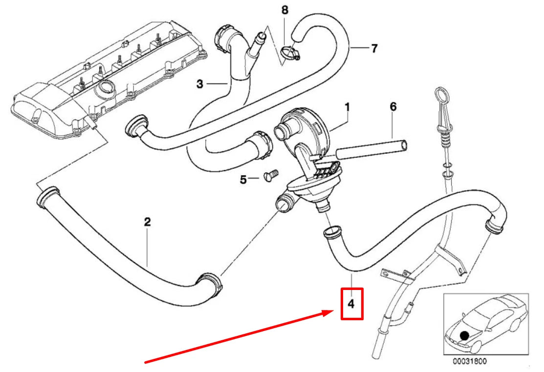 NEW BMW X5 E53 ENGINE CRANKCASE BREATHER HOSE 11157532628 7532628 ORIGINAL