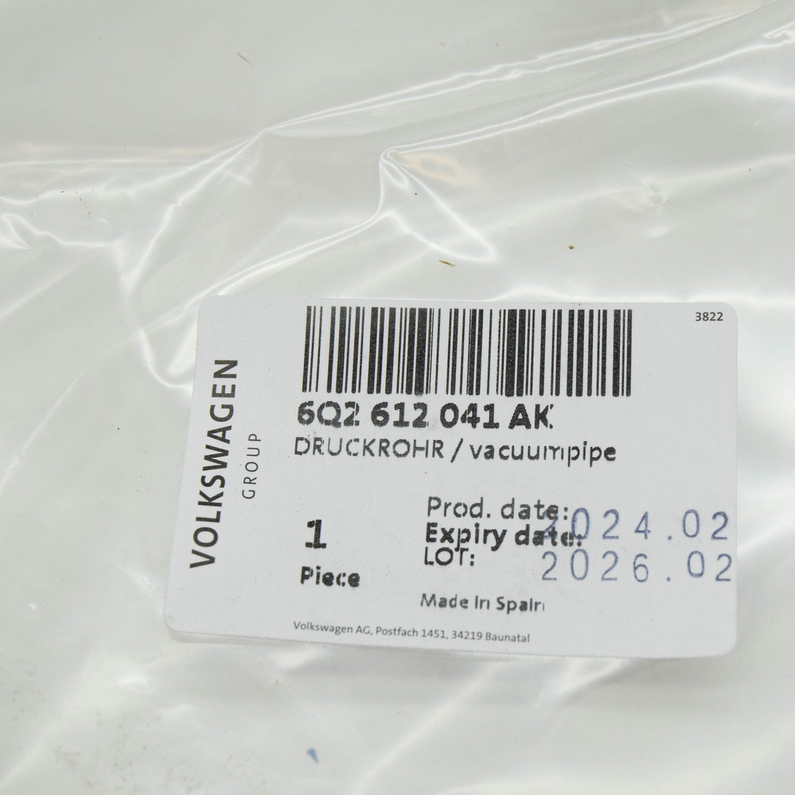 new skoda fabia mk2 54 vacuum pipe with non-return valve 6q2612041ak original