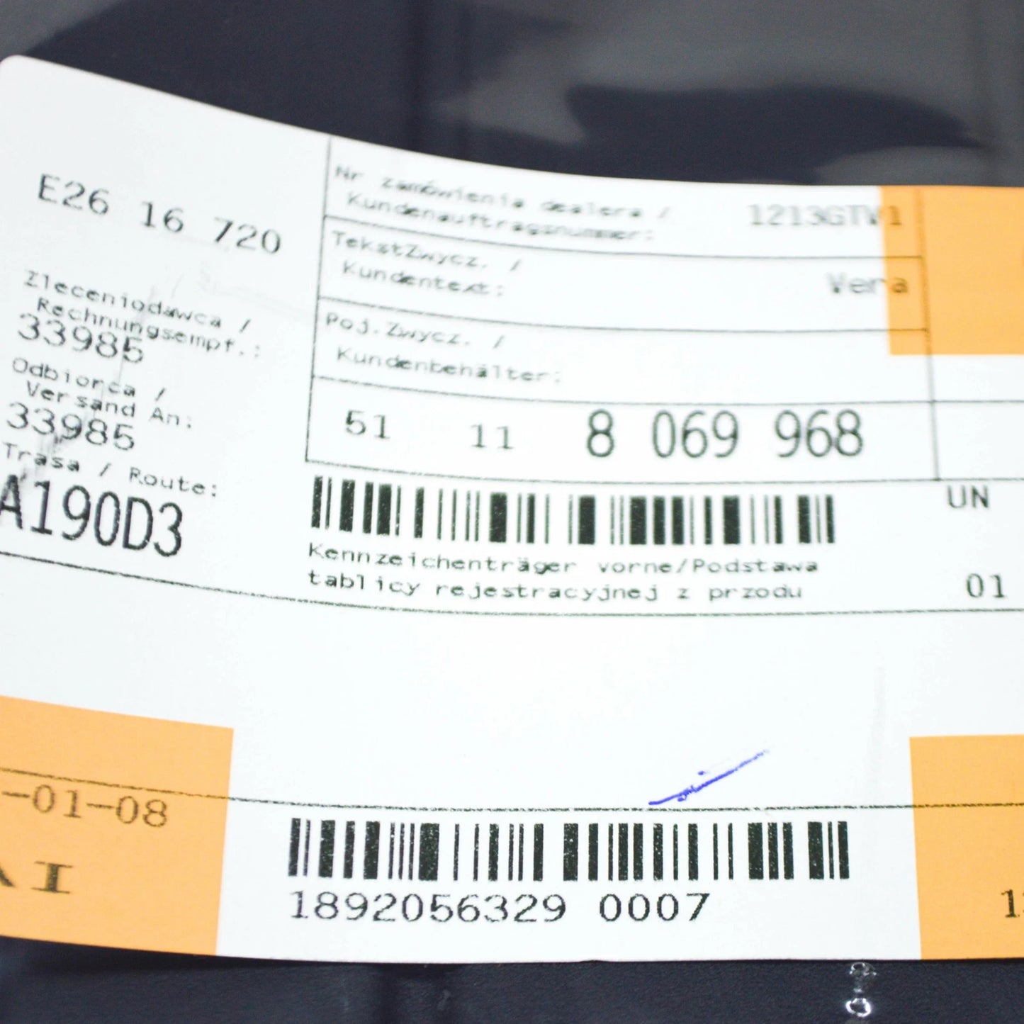 NEW BMW X7 G07 FRONT BUMPER LICENSE NUMBER PLATE HOLDER 51118069968 ORIGINAL