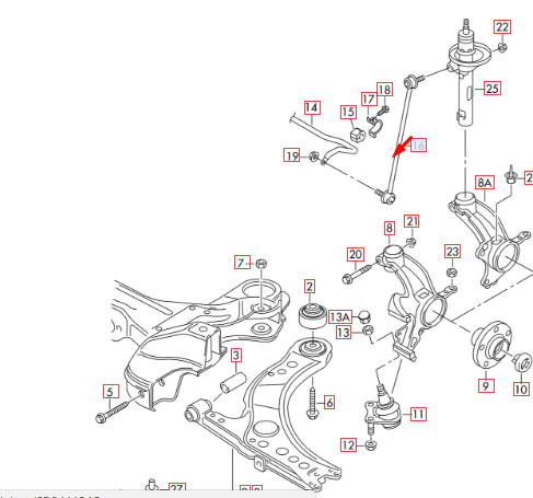 new audi a1 8x1 front anti roll sway bar left tie rod 6r0411315a original