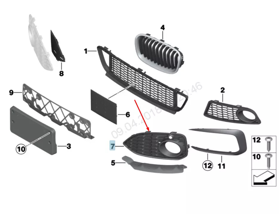 NEW BMW 1 F20 FRONT M BUMPER FOG LIGHT GRILLE RIGHT 51118060282 8060282