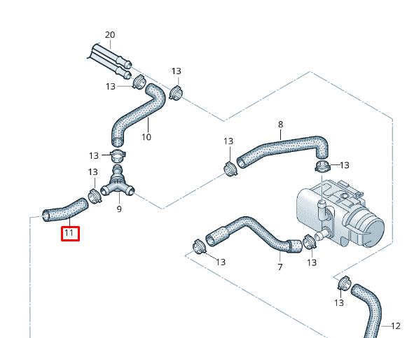 new volkswagen transporter t6 engine water coolant hose 7la819316 original