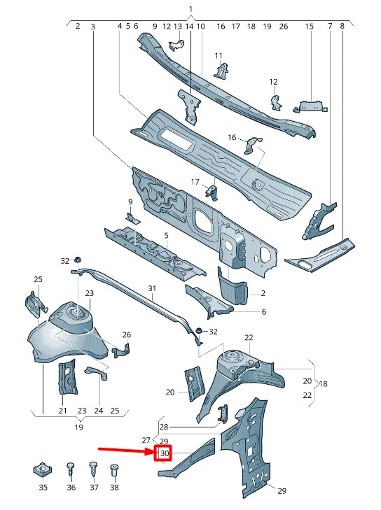 NEW VW PASSAT B8 3G FRONT RIGHT SIDE MEMBER INSERT PLATE 3G0809148 ORIGINAL