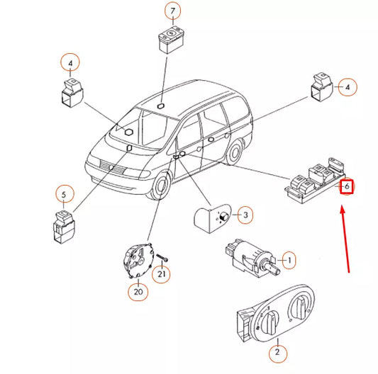 NEW VW SHARAN 7M FRONT LEFT DOOR WINDOW CONTROL SWITCH LHD 7M3959857D01C
