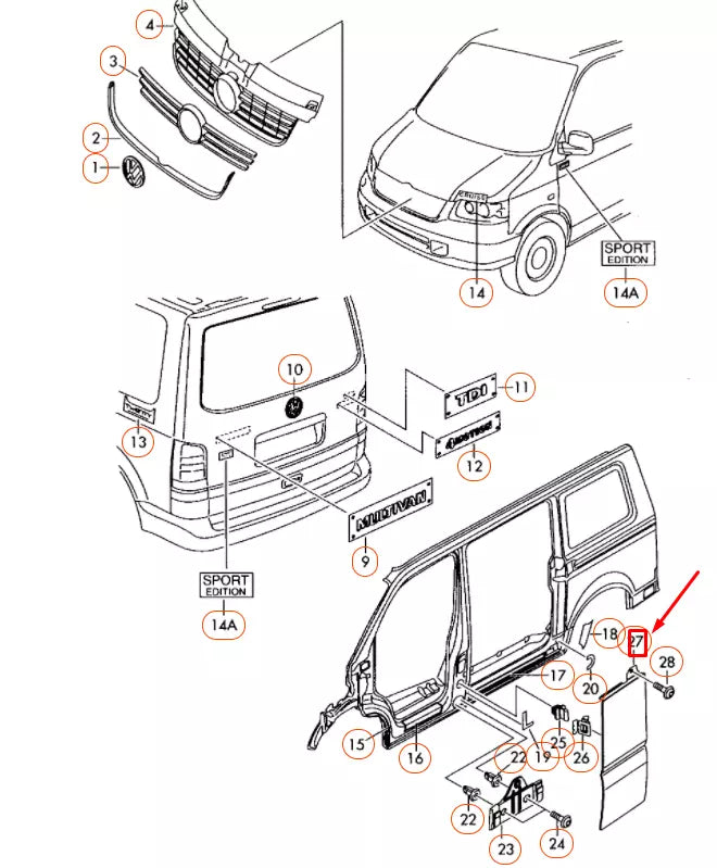 NEW VW TRANSPORTER T5 LEFT LOWER B-PILLAR TRIM 7H0853289F