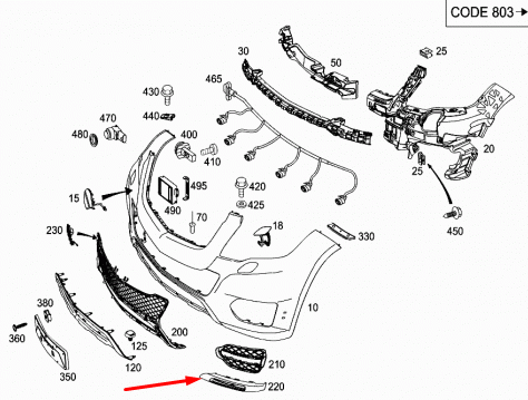 NEW MB GLK-CLASS X204 FRONT BUMPER LEFT MOLDING TRIM CHROME A2048853574 ORIGINAL
