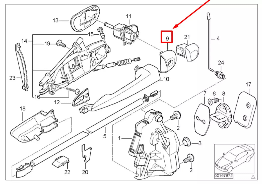 NEW BMW 3 E46 FRONT LEFT EXTERIOR DOOR LOCK COVER 51217002281 7002281 ORIGINAL