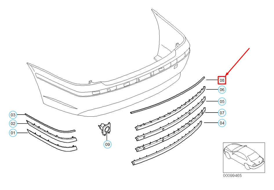 NEW BMW 7 E65 REAR BUMPER CENTER IMPACT STRIP COVER 51127033417 7033417 ORIGINAL