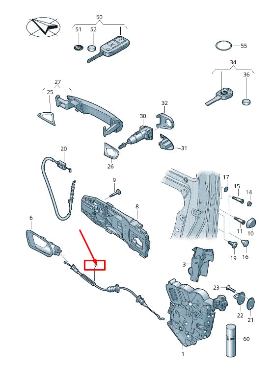 NEW VW UP 12 FRONT DOOR LOCK BOWDEN CABLE 1S3837085G ORIGINAL