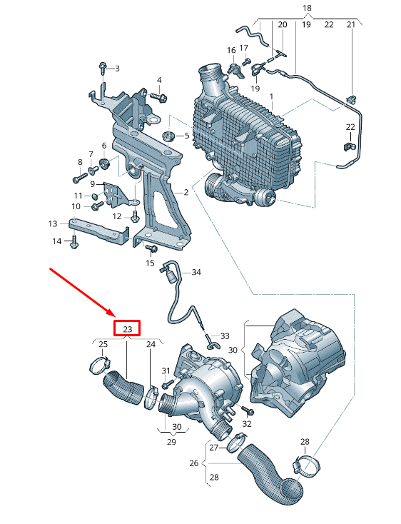 NEW AUDI A6 C8 LEFT ENGINE CHARGE AIR COOLER PRESSURE HOSE 06M145864A ORIGINAL