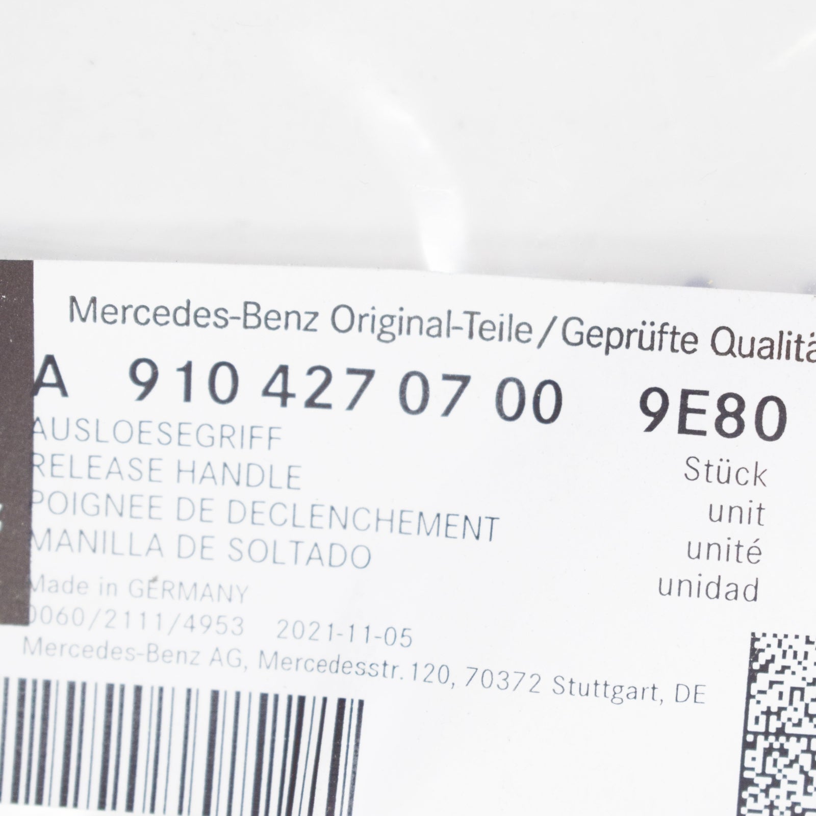 Genuine Mb Sprinter 910 Parking Brake Release Handle Cover A91042707009E80 Original