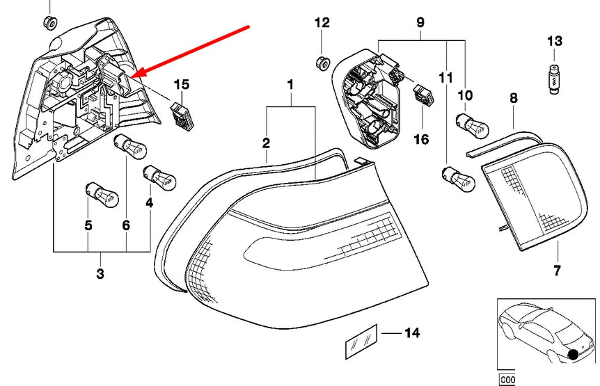NEW BMW 3 E46 REAR LEFT TAILLIGHT BULB HOLDER 63217165955 7165955 ORIGINAL