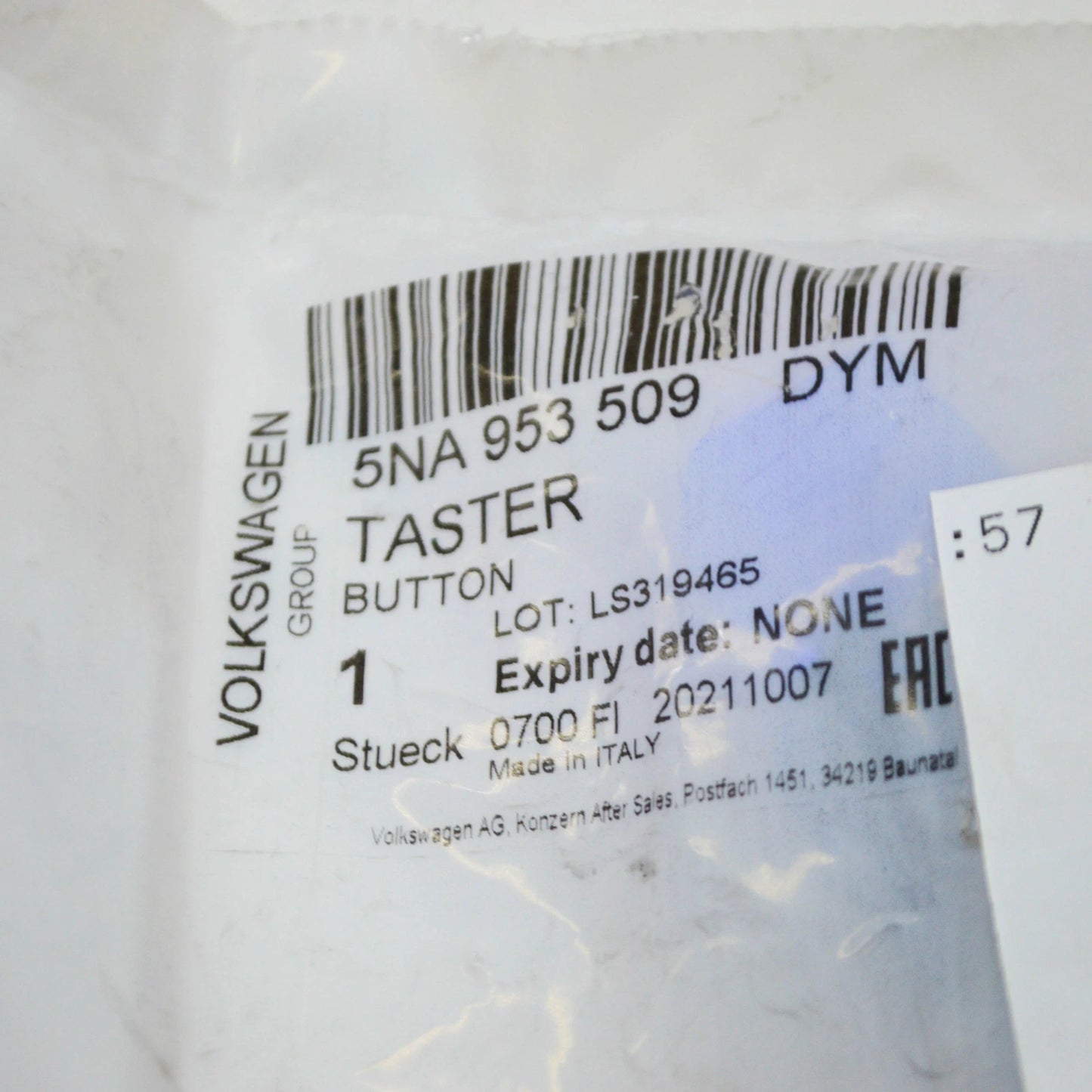 NEW VOLKSWAGEN TIGUAN AD WARNING EMERGENCY BUTTON SWITCH 5NA953509DYM