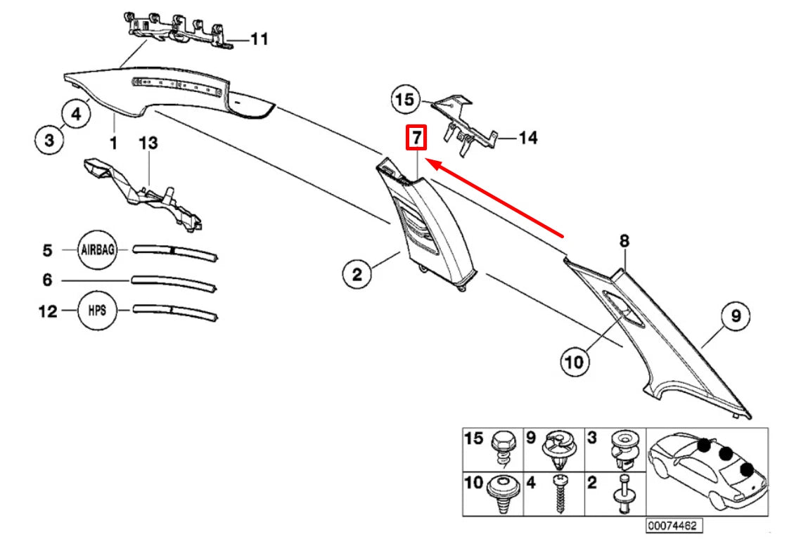 NEW BMW 3 E46 RIGHT B-PILLAR PANEL COVER 51437069164 7069164 ORIGINAL