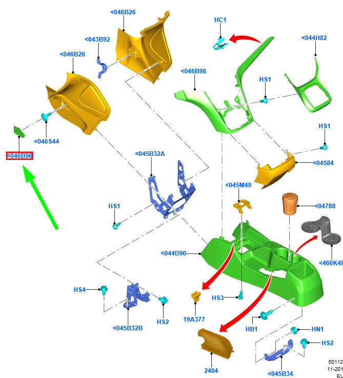 new ford grand c-max mk2 floor console extension right cap rhd 1785511 original