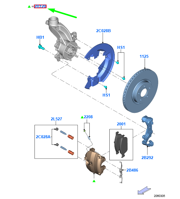new ford kuga mk2 c520 front right brake caliper 1825213 bv61-2b294-bb original