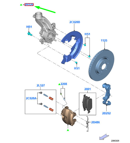new ford kuga mk2 c520 front right brake caliper 1825213 bv61-2b294-bb original