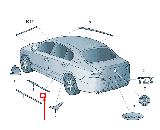 new skoda superb mk2 3t rear right sill trim 3t0853542b9b9 original