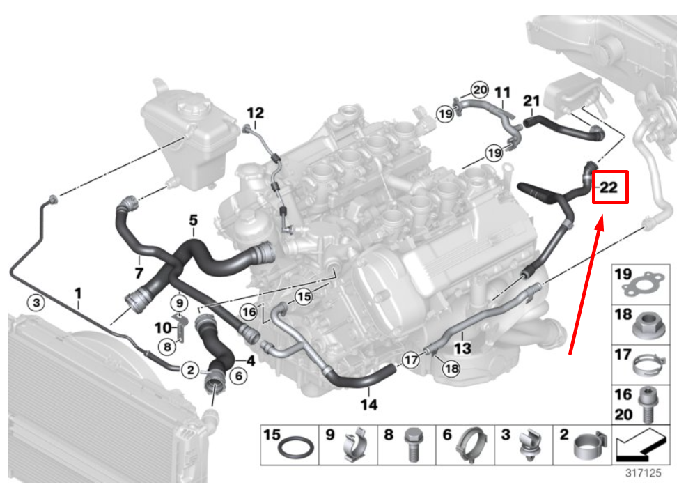 new bmw 3 f30, f80 cooling system coolant hose 2283594 17222283594 original