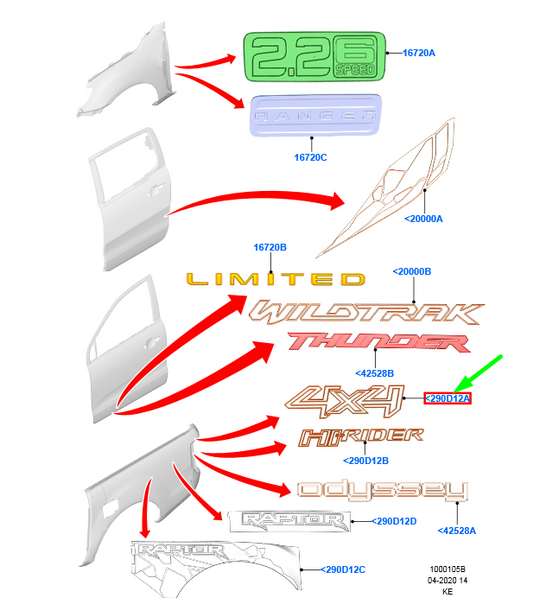 new ford ranger t6 mk1 rear right side panel decal 4x4 strip 1746100 original