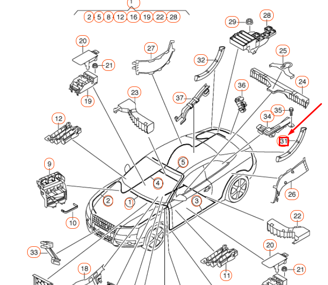 NEW AUDI A4 B8 REAR LEFT LID HINGE GUIDE PIECE 8K5971821AB01C ORIGINAL