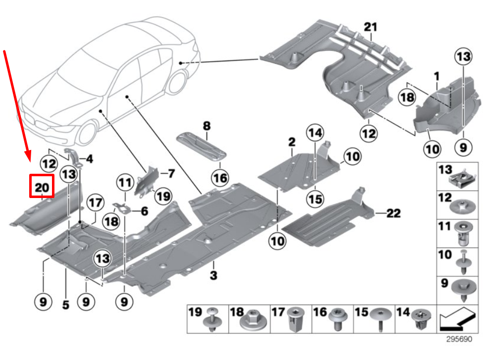 new bmw 3 f30, f80 exhaust system underbody shield 51757284934 7284934 original