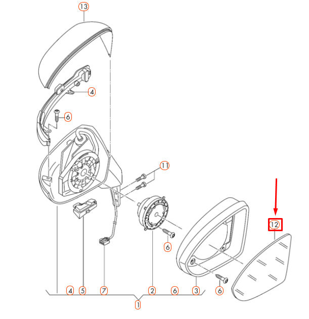 NEW VW GOLF MK7 FRONT RIGHT DOOR MIRROR GLASS LHD 5G0857522 ORIGINAL