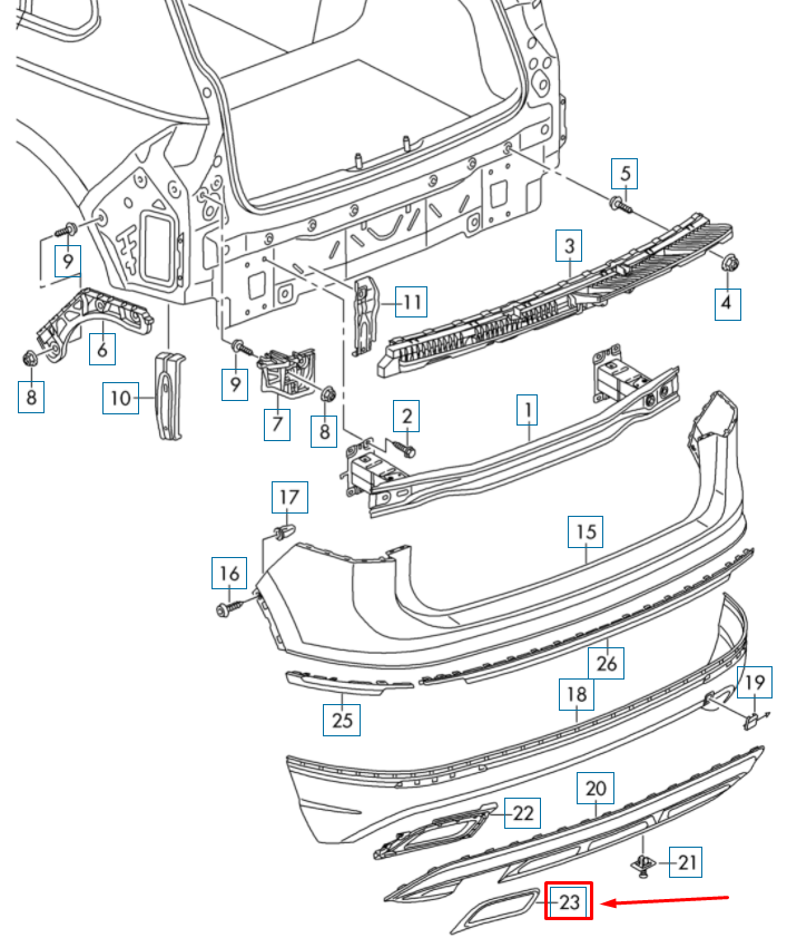 NEW VW TIGUAN AD MK2 REAR LEFT EXHAUST TAIL PIPE TRIM 5NA8078332ZZ ORIGINAL