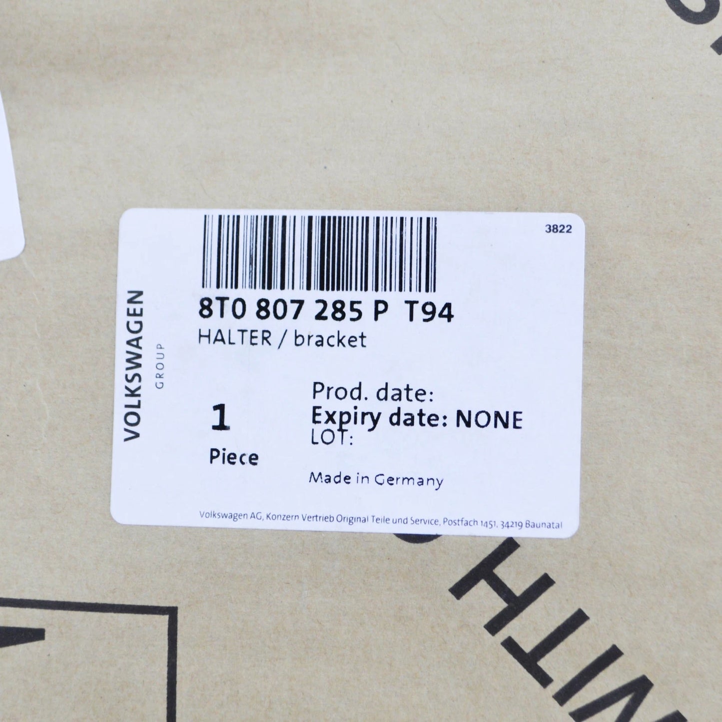 NEW AUDI A5 SPORTBACK 8T FRONT LICENSE PLATE HOLDER 8T0807285PT94 ORIGINAL