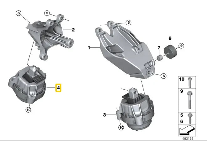 NEW BMW 5 G30 RIGHT SIDE ENGINE MOUNT 22116860472 ORIGINAL
