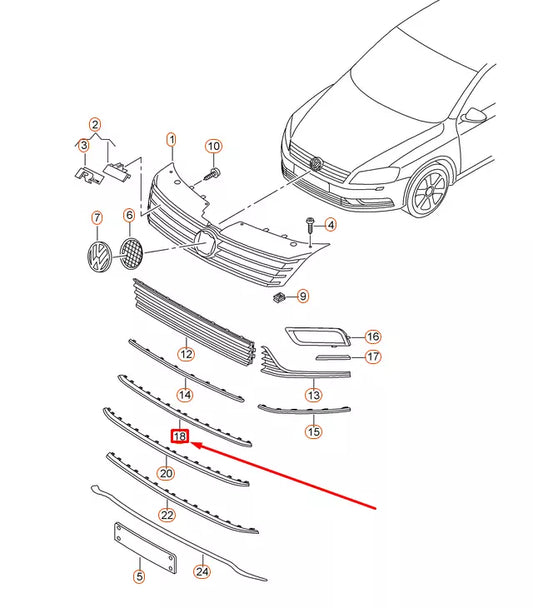 NEW VOLKSWAGEN PASSAT B7 R-LINE FRONT BUMPER GRILLE TRIM 3AA853711041