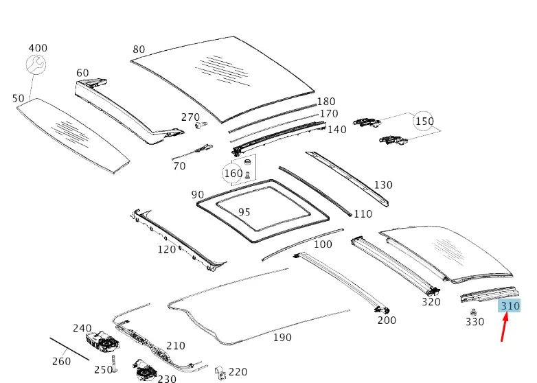 NEW MERCEDES-BENZ C W205 REAR RIGHT ROOF GUIDE RAIL A2057803900 ORIGINAL