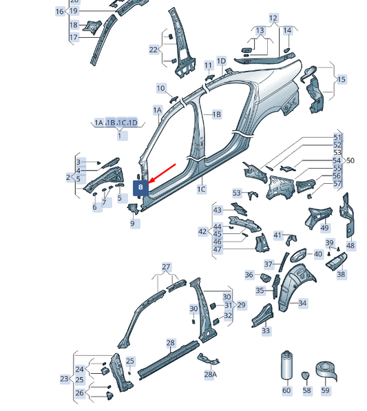 new skoda superb mk3 front side panel bracket 3v0821167 original