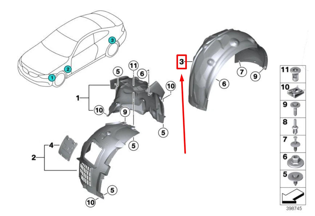 NEW BMW 4 CABRIO F33, F83 REAR RIGHT INNER FENDER 8054276 51718054276 ORIGINAL