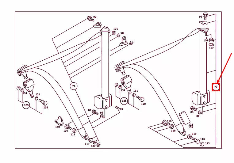 NEW MERCEDES-BENZ SL R107 FRONT SEAT LESS LOCK SAFETY BELT A1078609285 ORIGINAL