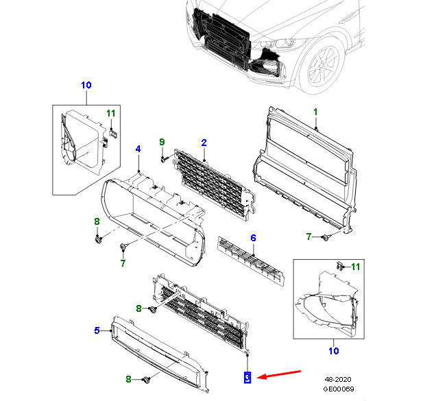 new jaguar f-pace x761 lower shutter t2h59360 original