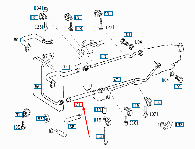 NEW MB E W210 TRANSMISSION TO OIL COOLER LEFT HOSE A0199978482 ORIGINAL
