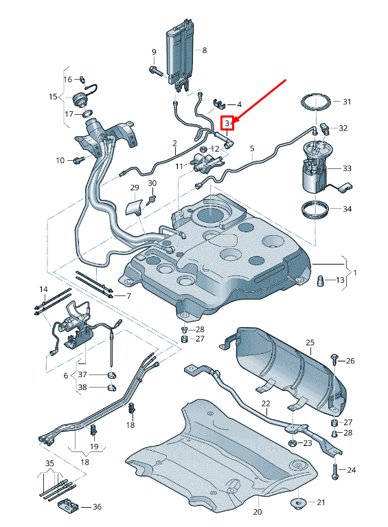 new vw passat b8 3g fuel tank breather line 3q0201160 original