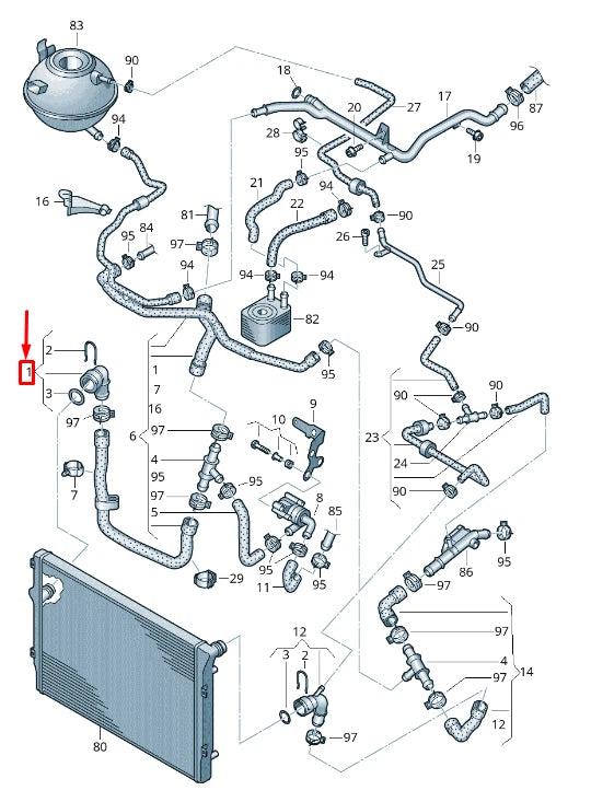NEW AUDI A3 SPORTBACK 8P UPPER RIGHT RADIATOR COOLANT HOSE 1K0122291BM ORIGINAL