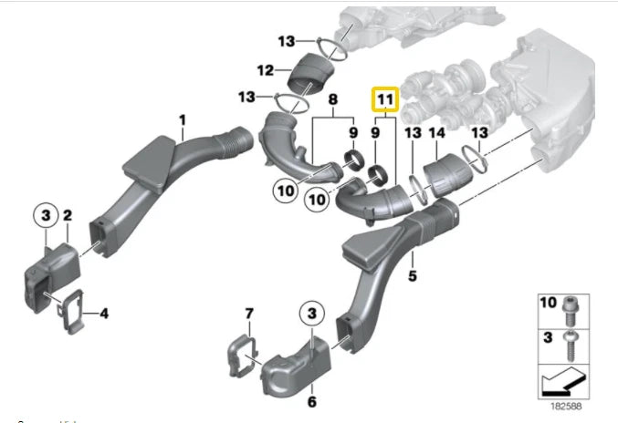 NEW BMW 5 GT F07 LEFT AIR INTAKE HOSE TUBE 13717577452 ORIGINAL
