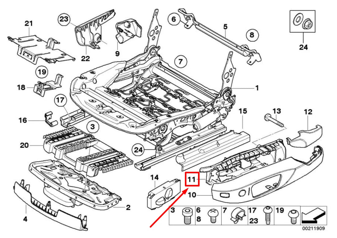 NEW BMW 3 E90 FRONT RIGHT SEAT ADJUSTMENT SUPPORT 52106979656 6979656 ORIGINAL
