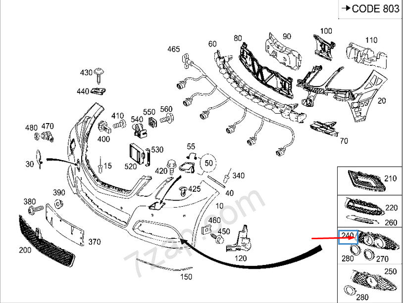 Genuine Mercedes-Benz E-Class W212 Right Fog Light Grille A2128850253 2013 Original