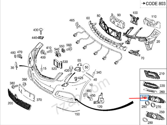 Genuine Mercedes-Benz E-Class W212 Right Fog Light Grille A2128850253 2013 Original