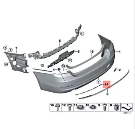 NEW BMW 4 COUPE F32 REAR LEFT BUMPER RETAINING STRIP TRIM 51127358075 ORIGINAL